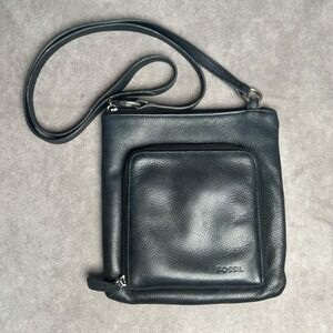 Vintage Fossil Black Leather Crossbody Bag Purse Organizer Wallet